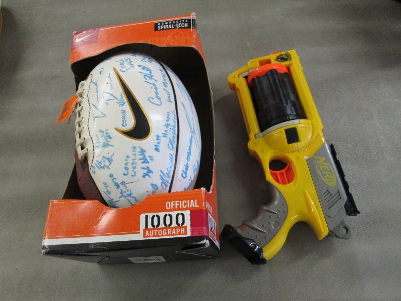 lot 156 image: Signed Football, Nerf Gun...