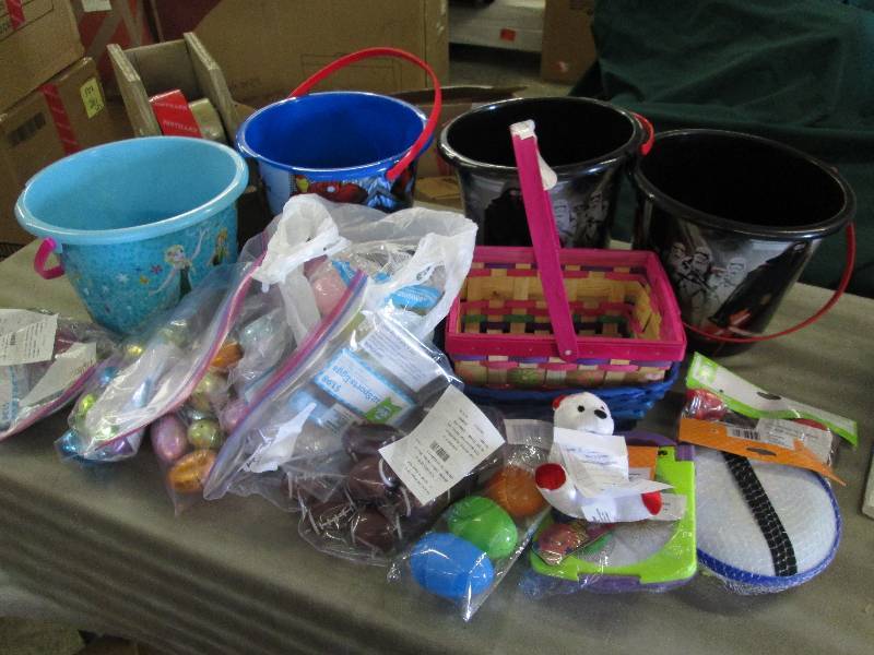 lot 203 image: Buckets, Baskets, Eggs, Toys...