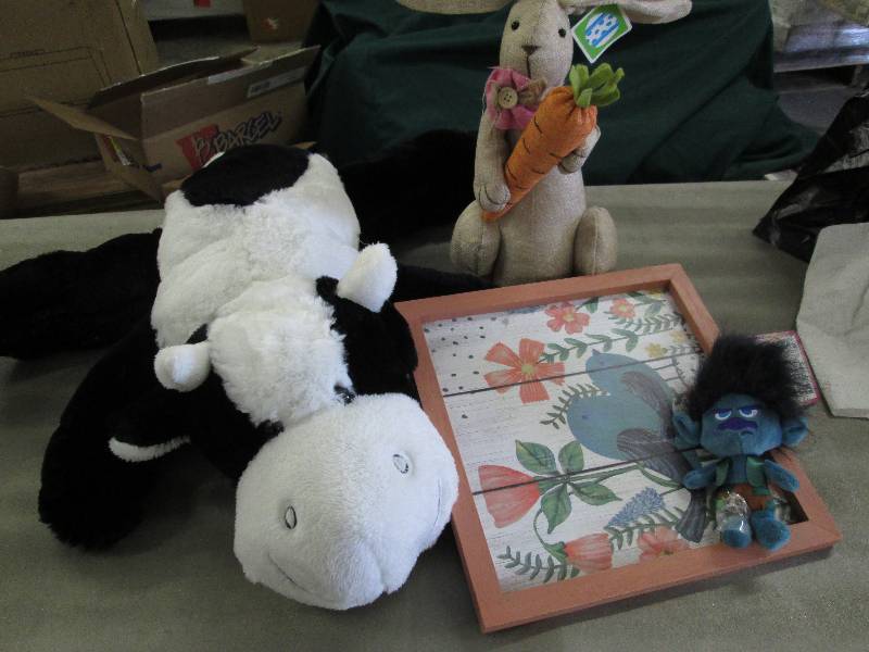 lot 209 image: Cow Plush( hole in leg), Bunny Dc...