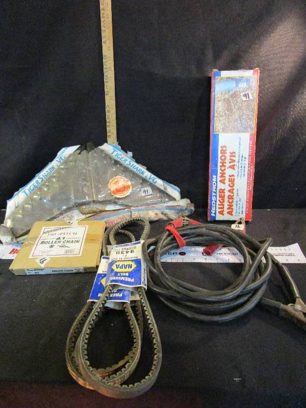 Roller Chain belts, Tiger Shark and Auger Anchor and Jumper Cables