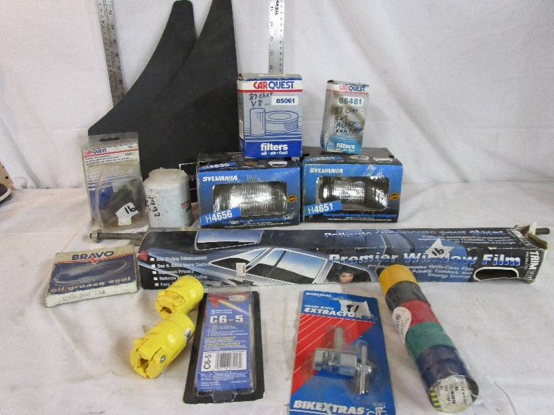 Various Car Items, Filters, Glass Film, Electrical Tape, Lights, Trailer light Adapter