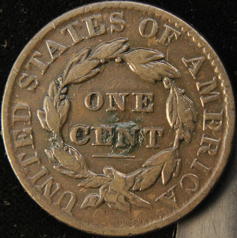 lot 09 image: 1830 US CORONET HEAD LARGE CENT VF20 light reverse corrosion