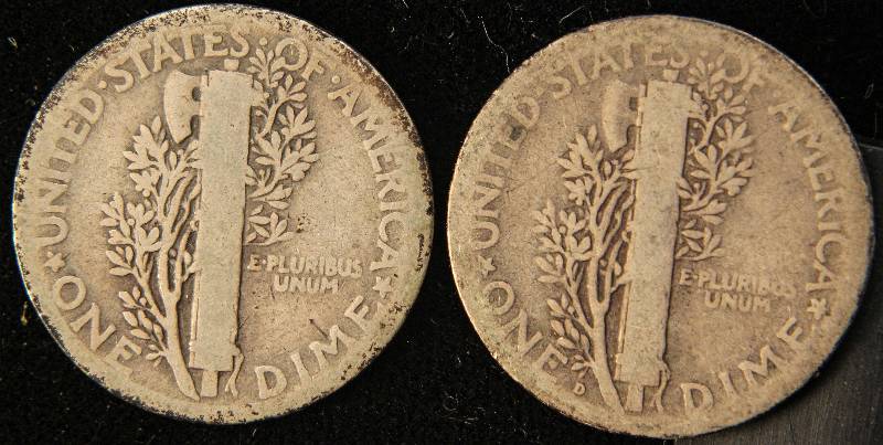 lot 11 image: 2 MERCURY SILVER DIMES 1925 & 1925-D