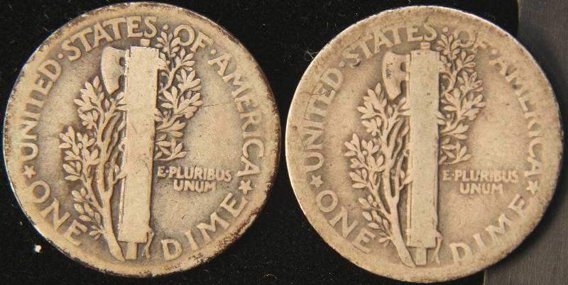 lot 18 image: 2 EARLY DATE MERCURY SILVER DIMES 1916 & 1917
