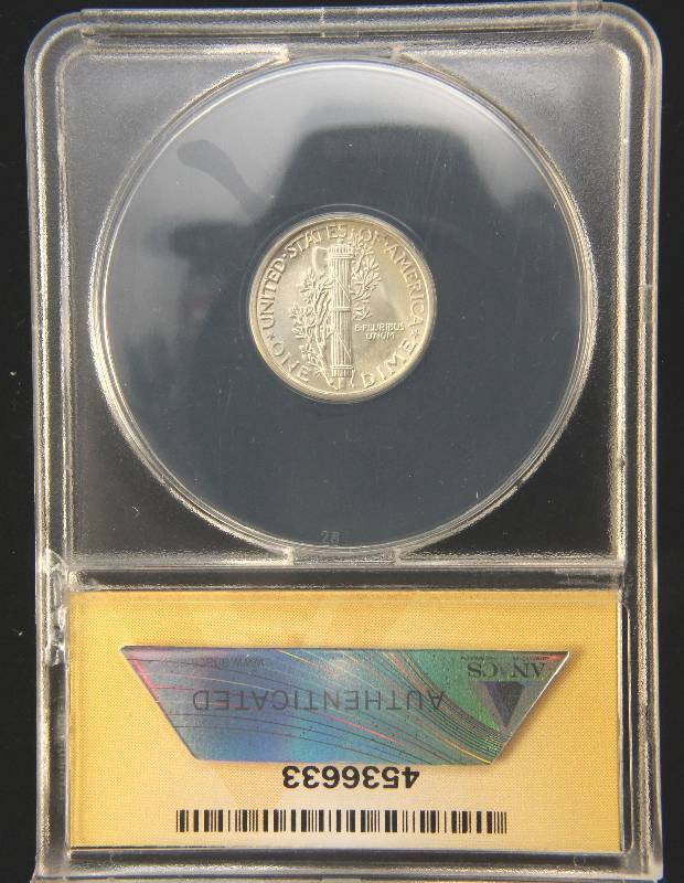 lot 38 image: 1944 MERCURY SILVER DIME MS65 ANACS