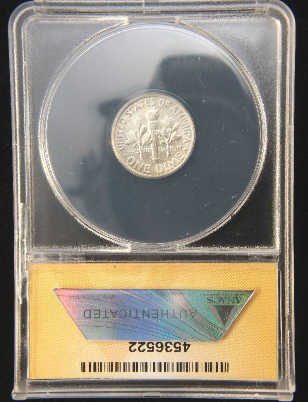 lot 49 image: 1946-D ROOSEVELT SILVER DIME MS64FSB ANACS