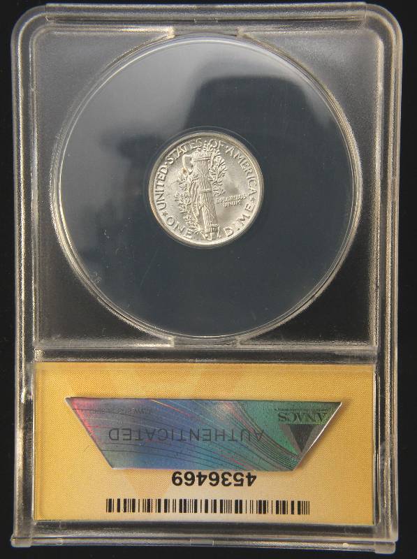 lot 59 image: 1942 MERCURY SILVER DIME MS65 ANACS