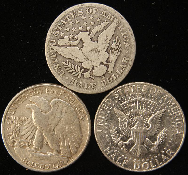 lot 99 image: 3 SILVER HALF DOLLARS 1903-O, 1944, 1964-D