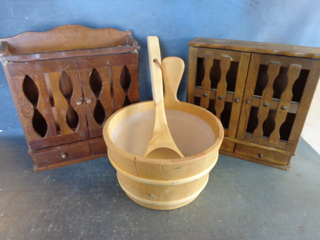 Wood Bucket and Spice Racks