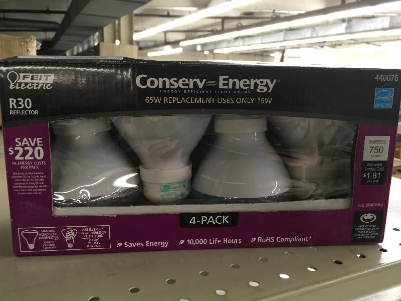 FEIT CFL R30 Bulb 4PK, Retail $11.49