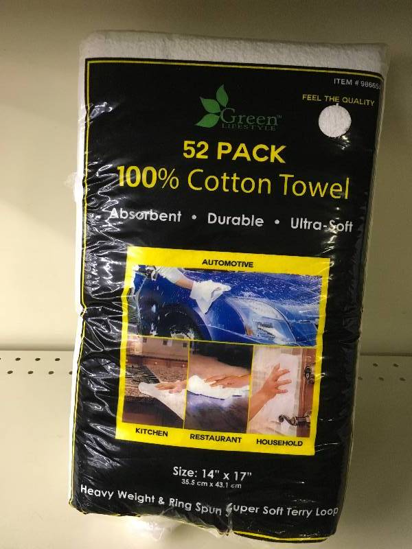 52 Pack 100% Cotton Towel, Retail $17.99