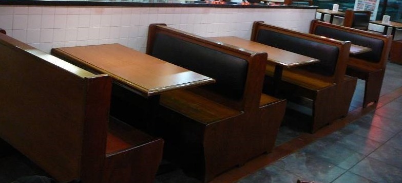 lot 9 image: Lot of Wooden Booths & 3 Tables approx 15 long