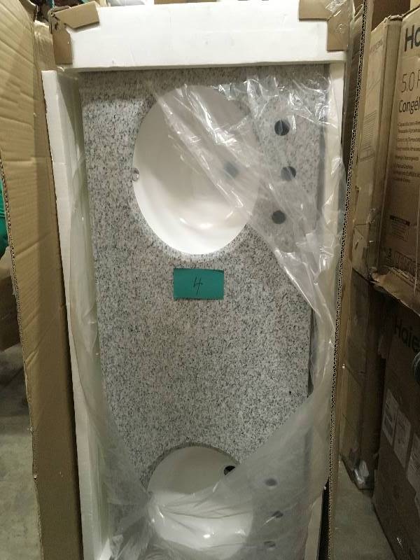 lot 4 image: Home Decorators Collection Hamilton 61 in. W x 22 in. D Double Bath Vanity in Ivory with Granite Vanity Top in Grey  open box not used