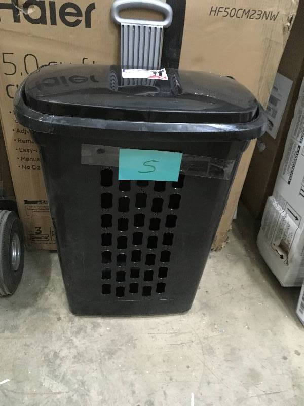 lot 5 image: Sterlite Wheeled Laundry Hamper-Black  open box not used