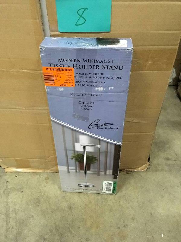 lot 8 image: Gatco Latitude II Standing Toilet Paper Holder - Finish Chrome  open box not used
