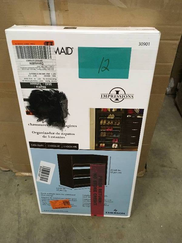 lot 12 image: ClosetMaid Impressions 3-Shelf Chocolate (Brown) Shoe Organizer  open box not used