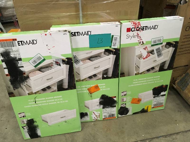 lot 13 image: ClosetMaid Style 10 in. H x 25 in. W White Melamine Shaker Drawer Kit for 25 in. W Closet System - Lot of 3  open box not used
