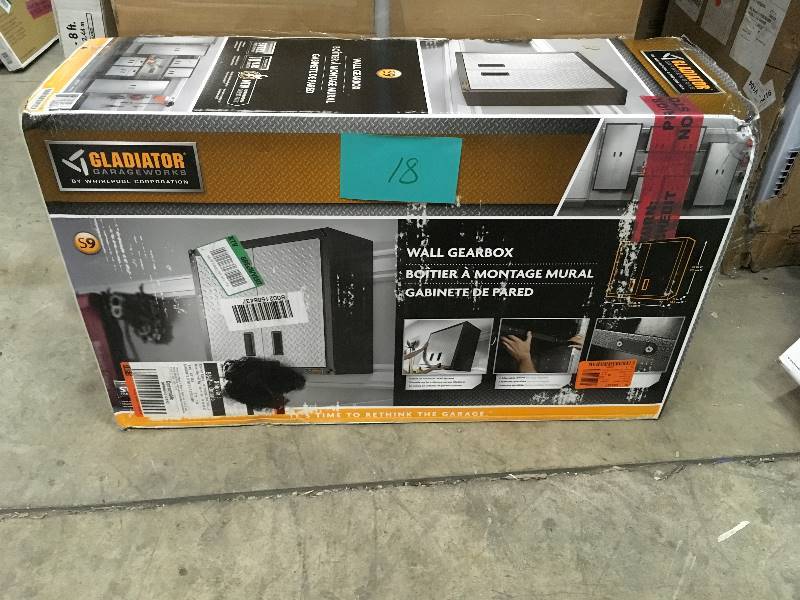 lot 18 image: Gladiator Garageworks Ready-To-Assemble Full-Door Wall GearBox  open box not used