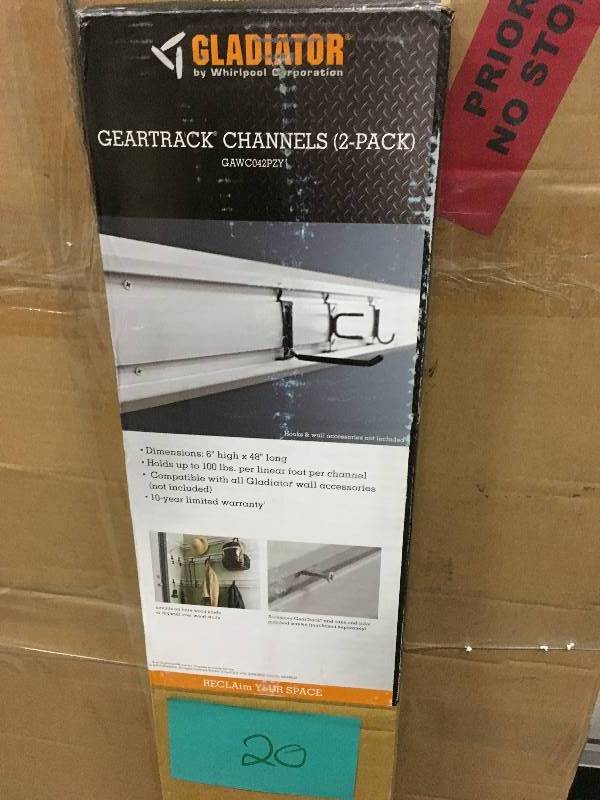 lot 20 image: Gladiator Garageworks 2 Count Grey Gladiator Geartrack Channels  open box not used
