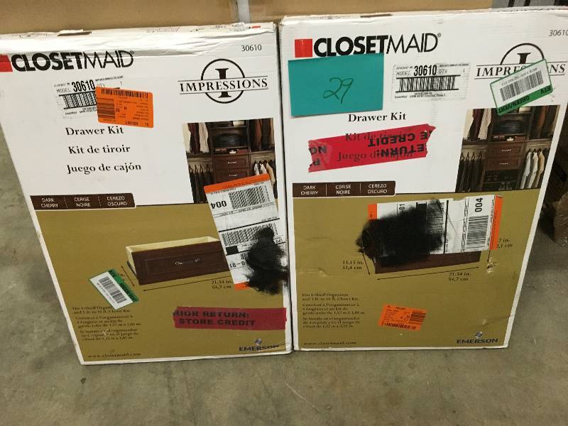 lot 29 image: ClosetMaid Impressions 25 in. W x 10 in. H Dark Cherry Standard Drawer Kit - Lot of 2  open box not used