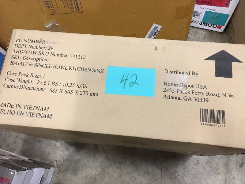 lot 42 image: Glacier Bay Drop In Stainless 20-Gauge Single Bowl Kitchen Sink  open box not used