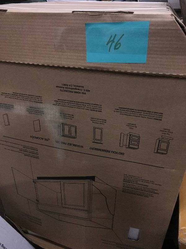 lot 46 image: Hampton Bay Shaker Assembled 36x34.5x24 in. Sink Base Kitchen Cabinet in Satin White  open box not used