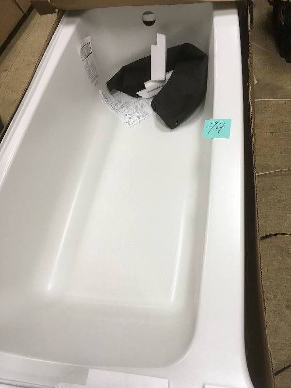 lot 74 image: Kohler Sterling Plumbing All Pro 5-foot Right-Hand Drain Vikrell White Bathtub open box not used