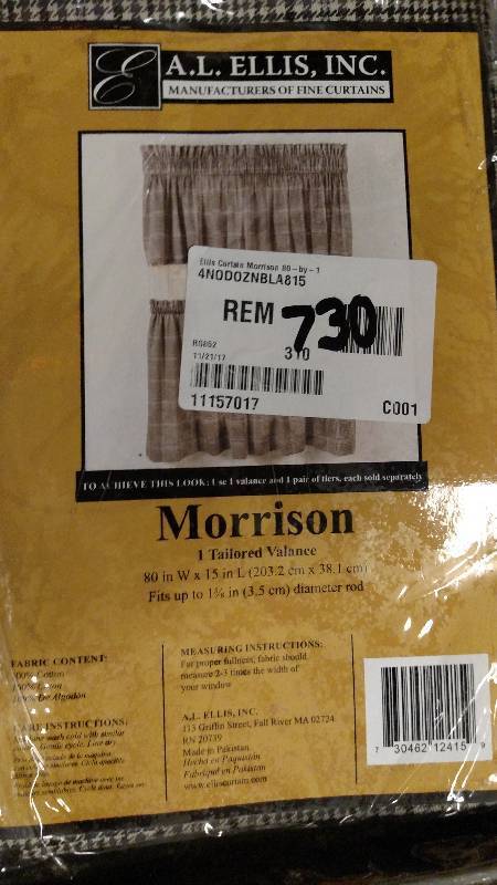 Ellis Curtain Morrison 80 x 15 Tailored Valance - Black