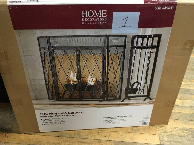 lot 1 image: Home Decorators Collection Kempston Park Oil-Rubbed Bronze 3-Panel 50 in. Fireplace Screen with Doors open box not used
