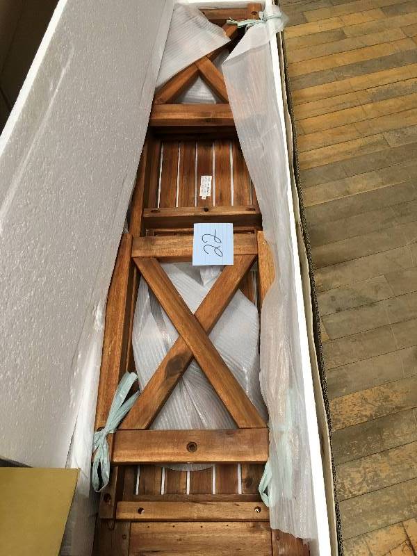 lot 22 image: Walker Edison X Leg Patio Wood Picnic Bench  open box not used