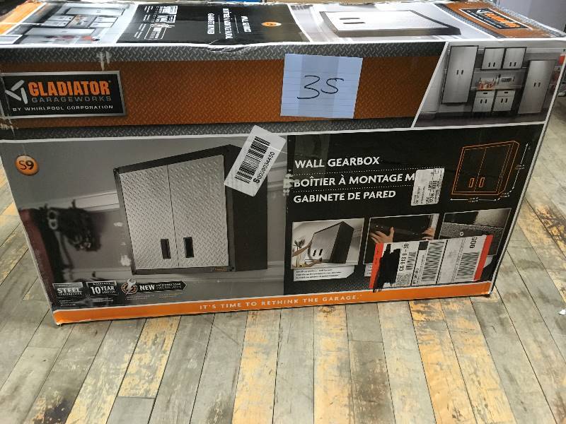 lot 35 image: Gladiator Garageworks Ready-to-Assemble Full Door Wall GearBox open box not used