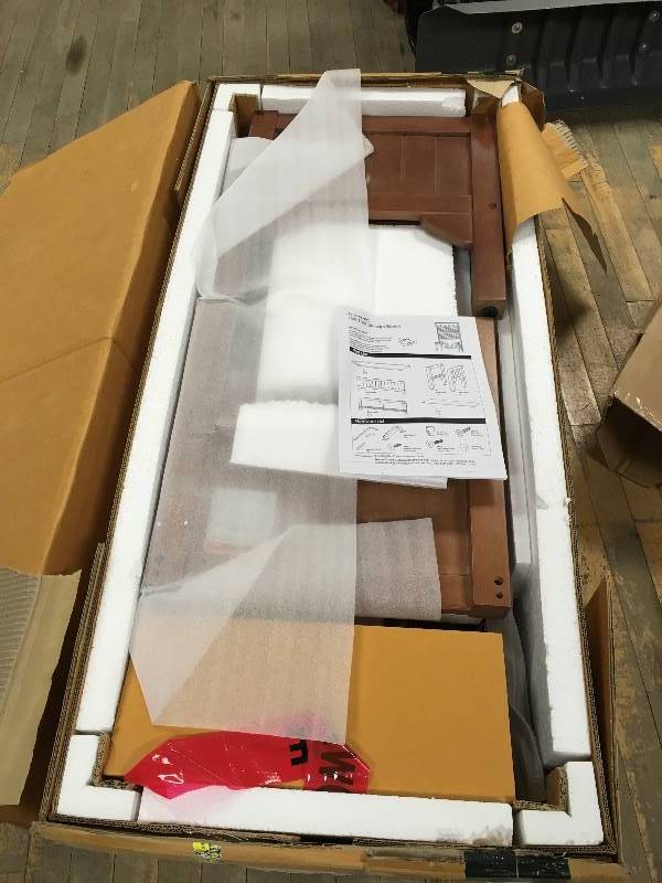 lot 40 image: Generic Hall Tree Cherry Finish Storage Bench open box not used
