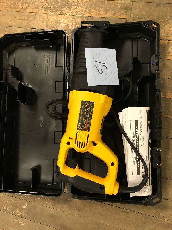 lot 51 image: DeWalt 13 Amp Reciprocating Saw Kit - 1200 W - 2700 SPM - Variable Speed open box not used