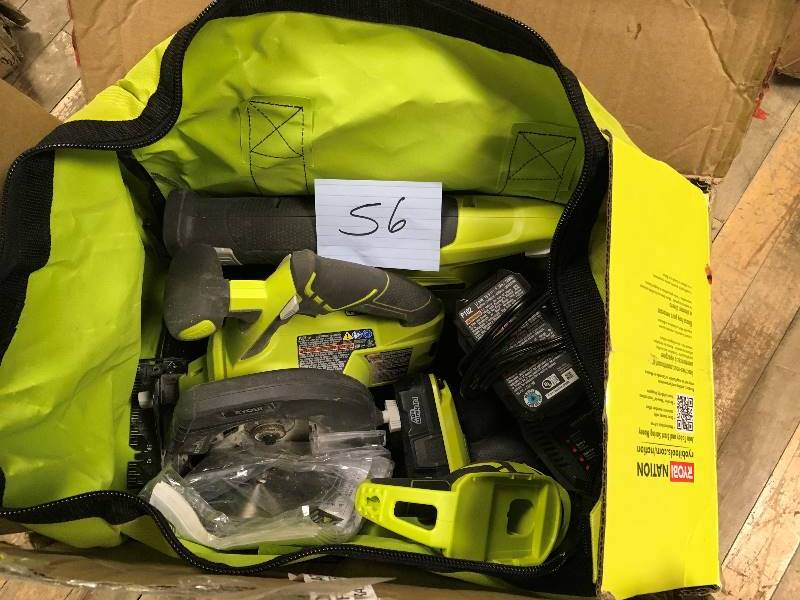 lot 56 image: Ryobi One 18v 4 Piece Super Combo Kit open box not used