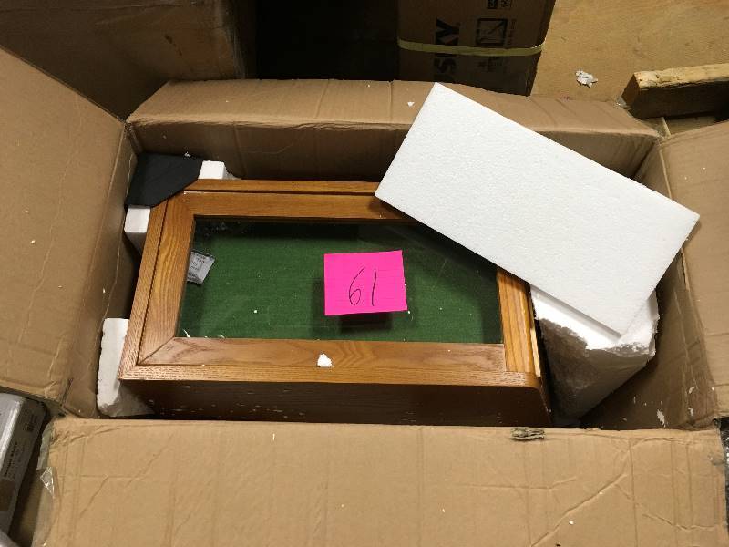 lot 61 image: Collectors Cabinet Display Case 7 Pull-out Drawers Light Oak open box not used