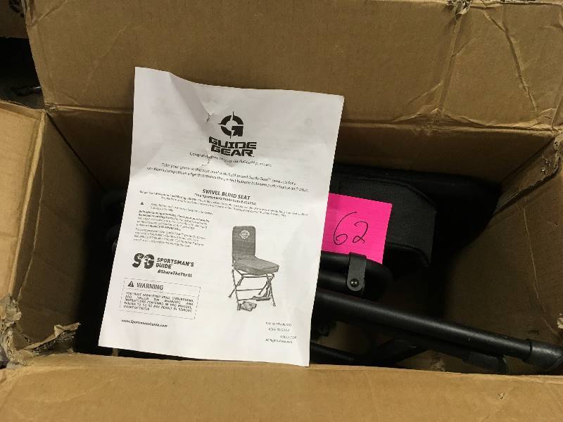 lot 62 image: Guide Gear Black Swivel Blind Chair Padded Over Sized Quiet Folding Deer Hunting Turkey Hog open box not used