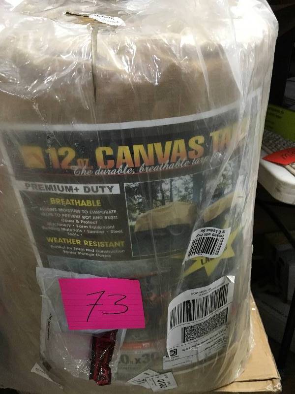 lot 73 image: Premium Duty 12 oz. Canvas Tarp open box not used