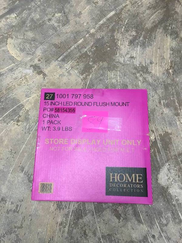 lot 89 image: Home Decorators Collection 15 Inch LED Round Flush Mount Light open box not used