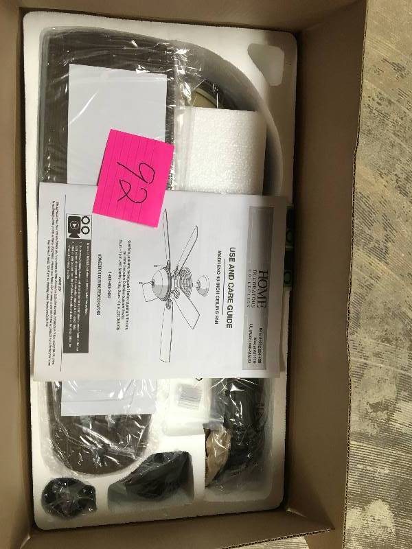 lot 92 image: Home Decorators Collection Madreno 48 Oil-Rubbed Bronze Ceiling Fan open box not used