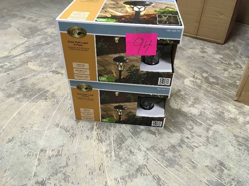 lot 94 image: Hampton Bay Solar Bronze Outdoor Integrated LED Landscape Fan Cage Path Light with Water Glass Lens 6-Pack - Lot of 2 open box not used