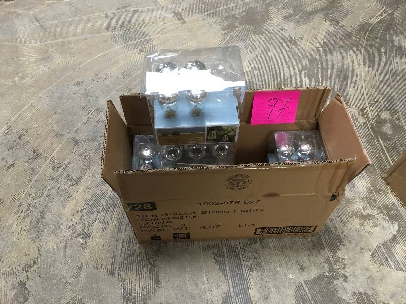 lot 97 image: Hampton Bay String Light 10 Incandescent Outdoor Dipped Edison Bulb String Light - Lot of 4 open box not used