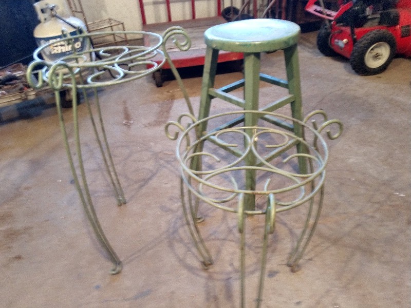 lot 59 image: Plant Stands (2) and Wood Stool 