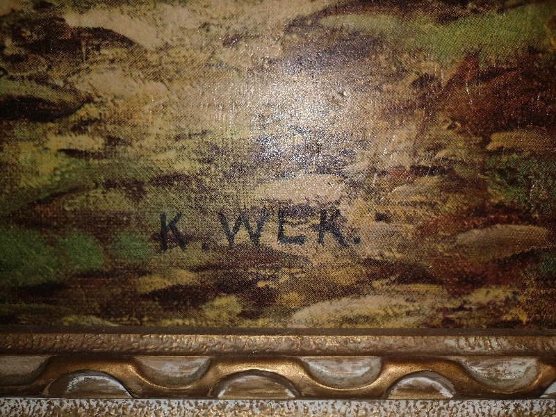 lot 94 image: Vintage Wood Framed&nbspand Signed K WLK Natures Splendor Framed Print. Circa 1940 