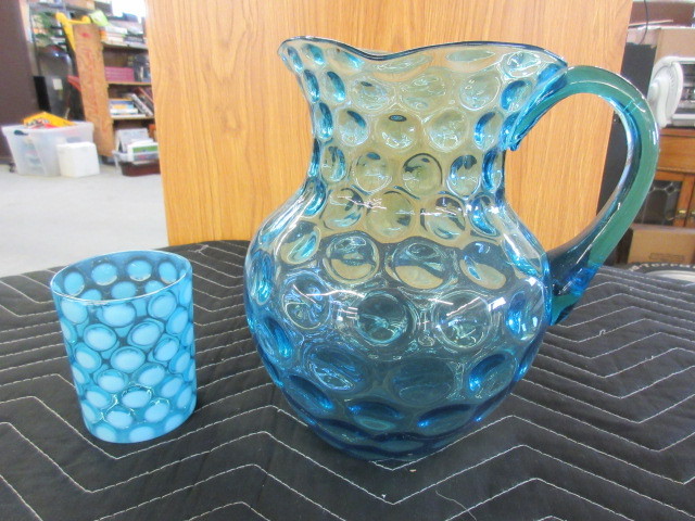 BUBBLE GLASS PITCHER AND CUP
