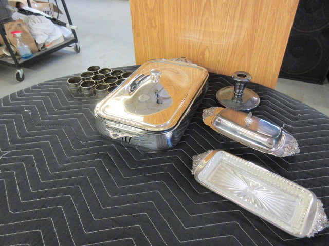 SILVER PLATE CASSEROLE AND BUTTER DISHES