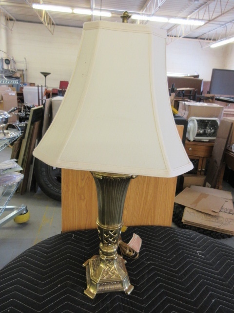 GOLD LAMP WTH CLOTH SHADE