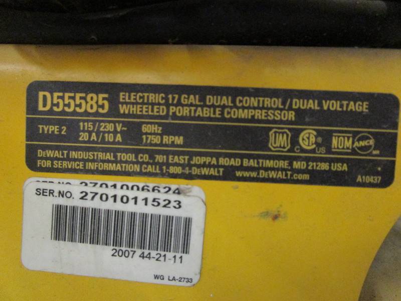 lot 20 image: DeWalt Dual Voltage Air Compressor