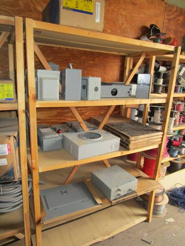 lot 9 image: Lot of (new) Electric Boxes  Wooden Shelving Unit