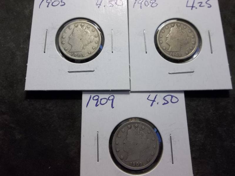 1905, 1908, 1909 V-Nickels