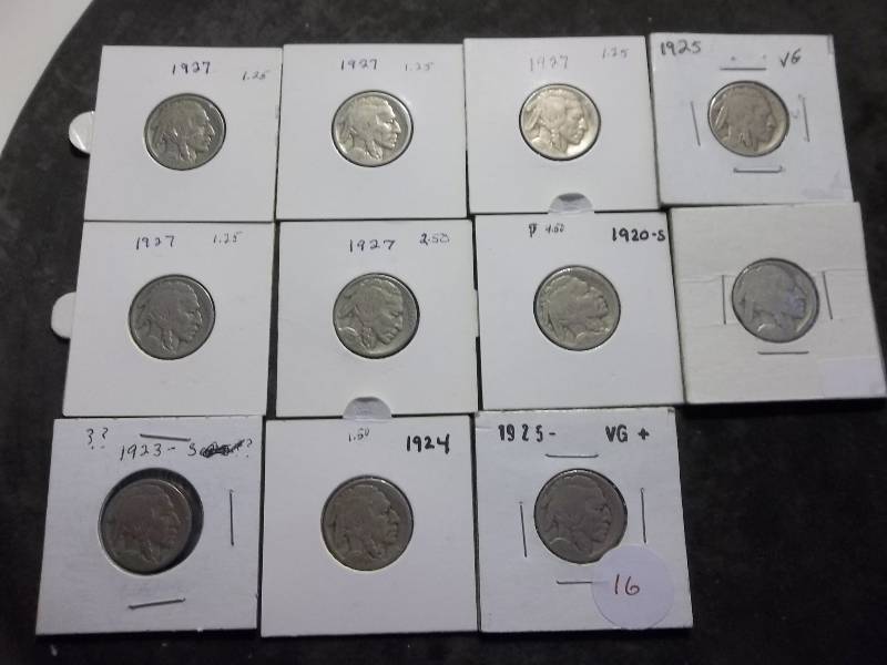 11 Buffalo Nickels From 1920 S, 1923 S, 1924, 1925, 1927